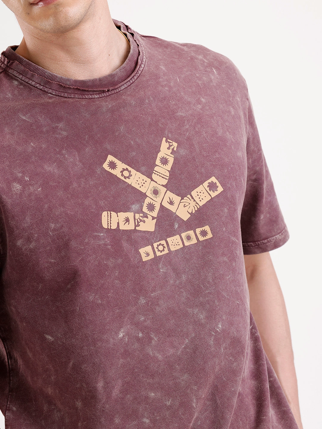 Washed Placement Printed Oversized T-Shirt   |  Maroon