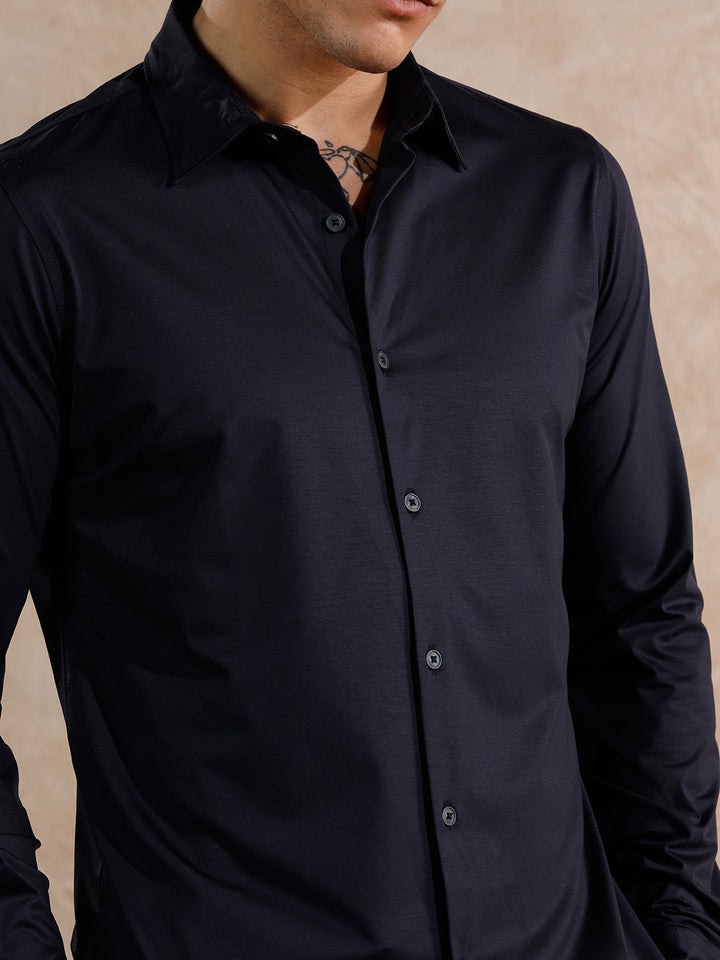 Solid Stretch Slim Fit Shirt | Navy Blue