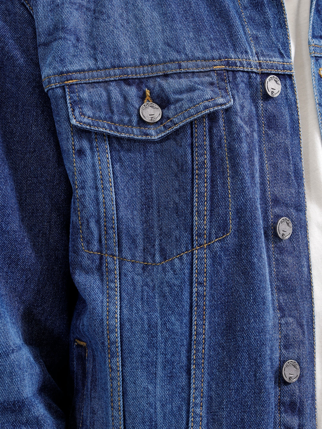 Slim Fit Laser Printed Denim Trucker | Dark Wash