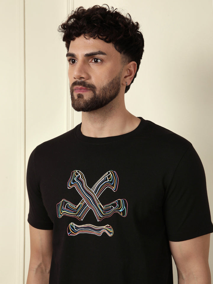Fluid Printed Slim Fit T-Shirt | Black