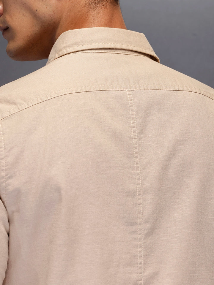 Men's minimal full sleeve shirt for everyday wear | Beige