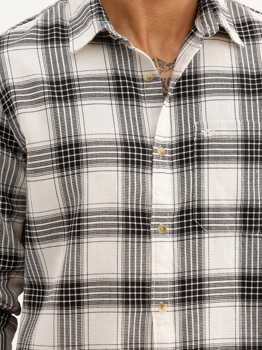 Regular Fit Checkered Full Sleeve Shirt | White