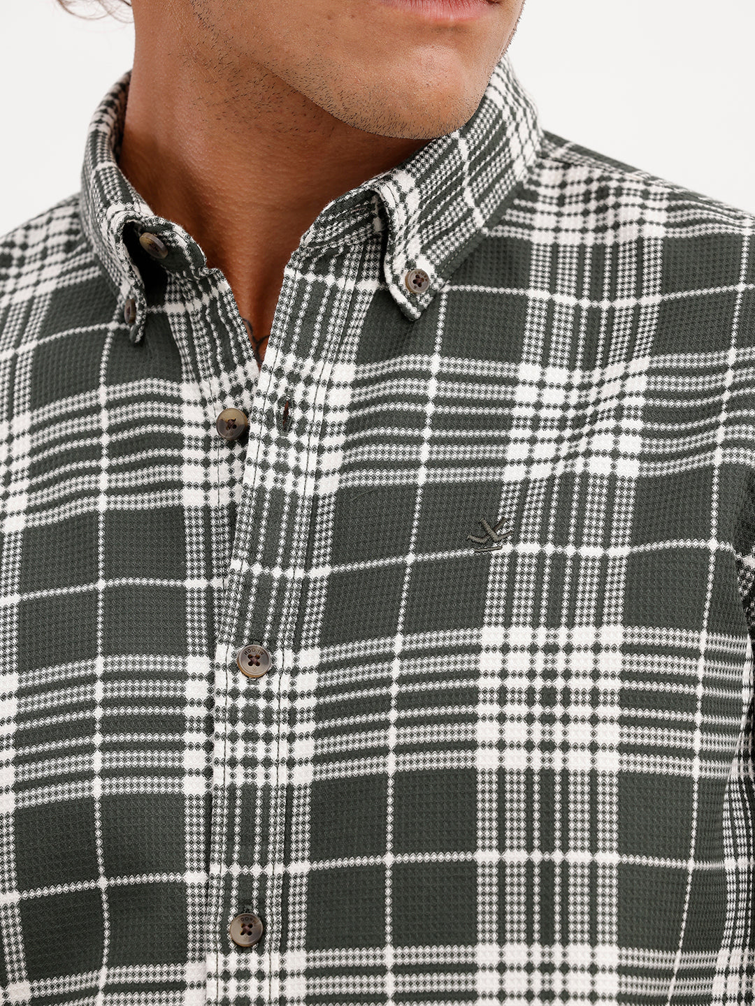 Textured Regular Fit Full Sleeve Shirt | Olive