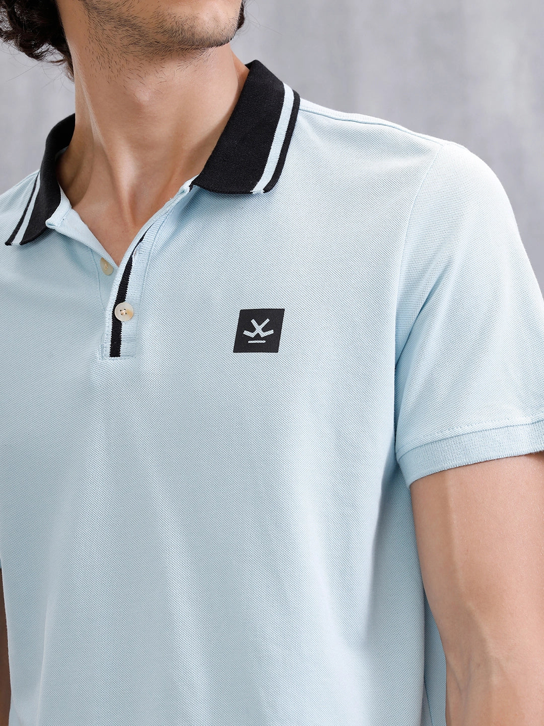 Contrast Collar Tipping Polo T-Shirt | Light Blue