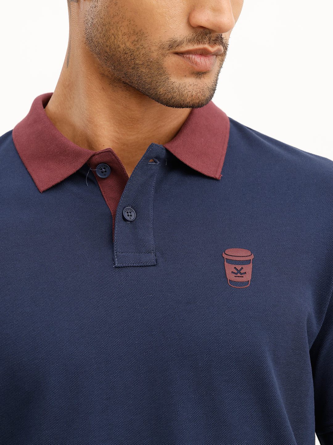 Slim Fit Contrast Collar Polo T-Shirt | Navy Blue | WPT01HSSL1284M