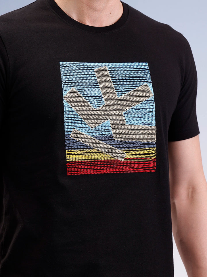 Slim Fit Embroidered Patch T-Shirt  | Black
