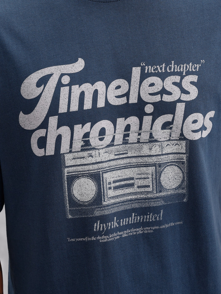 Retro Radio Grpahic Pritned Oversized Fit Tshirt | Blue