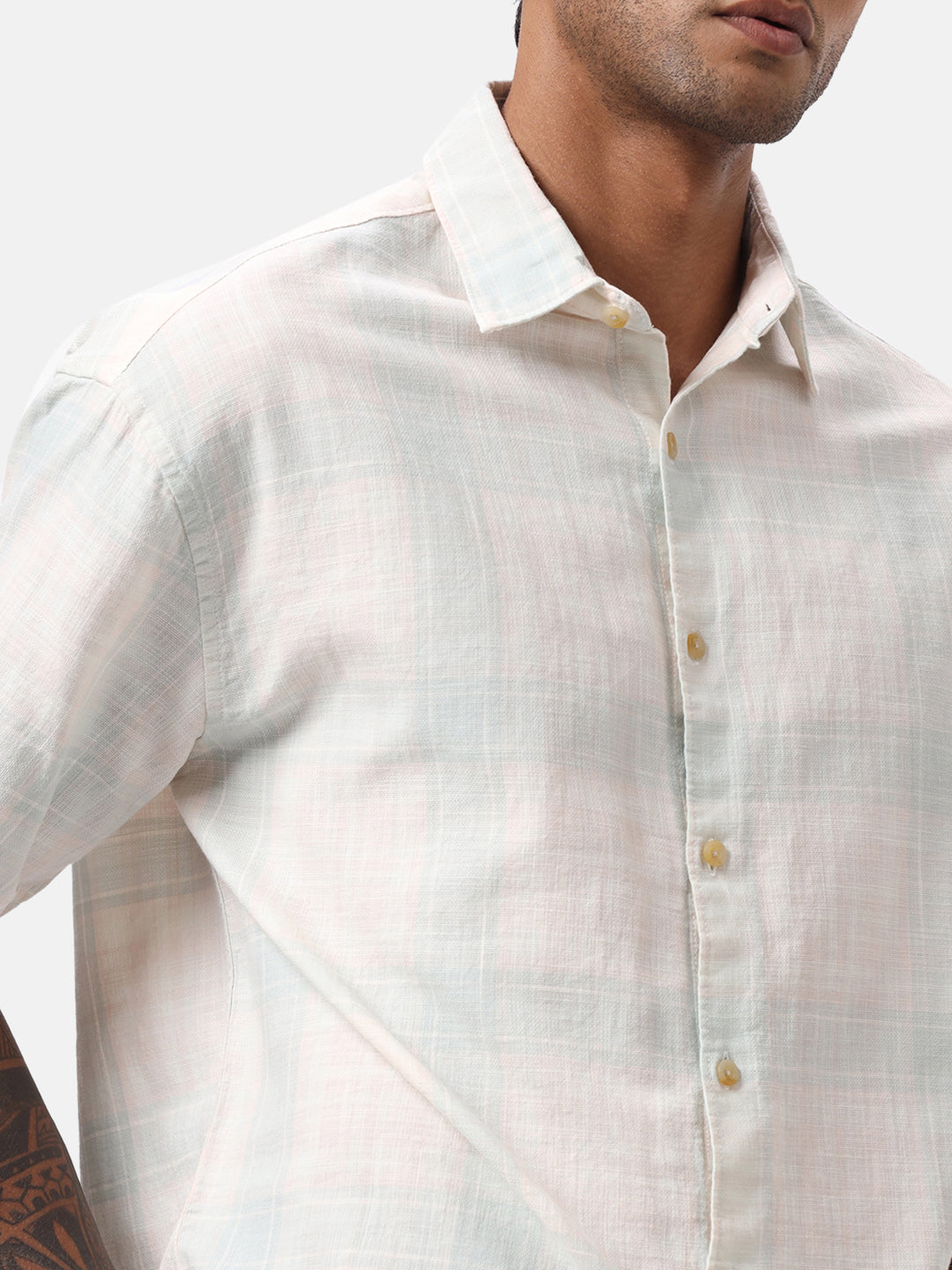 Subtle Pink Checkered Casual Shirt