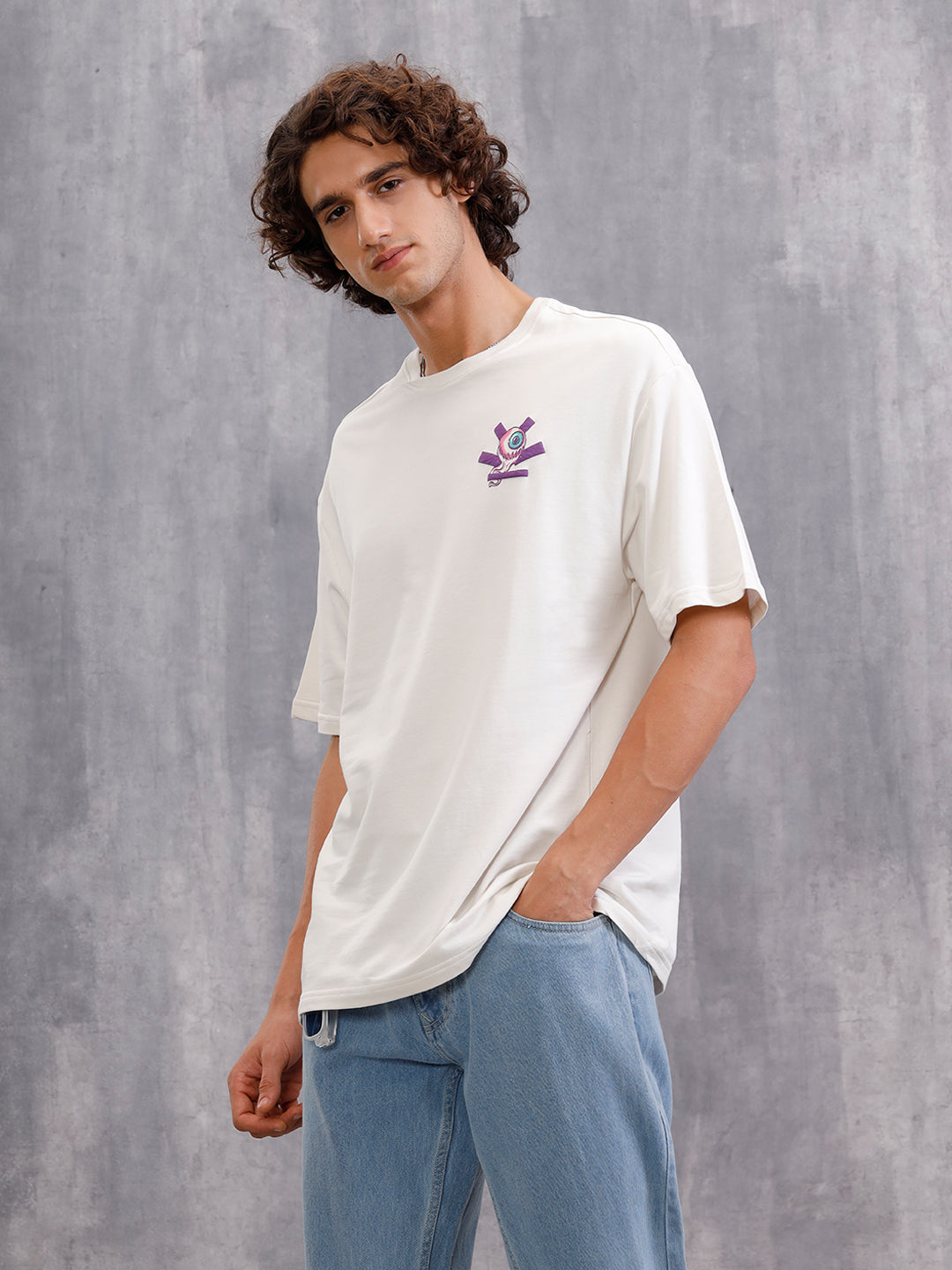 Bizarre Elements Inspired Look Deep Inside Eyeball Back Print Crew Neck T-Shirt  | Off White
