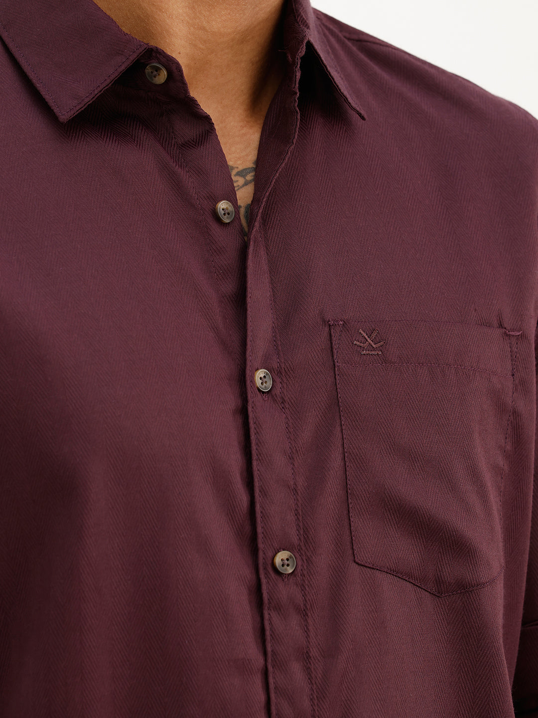 Regular Fit Textured Full Sleeve Shirt | Wine | WWSH9186F