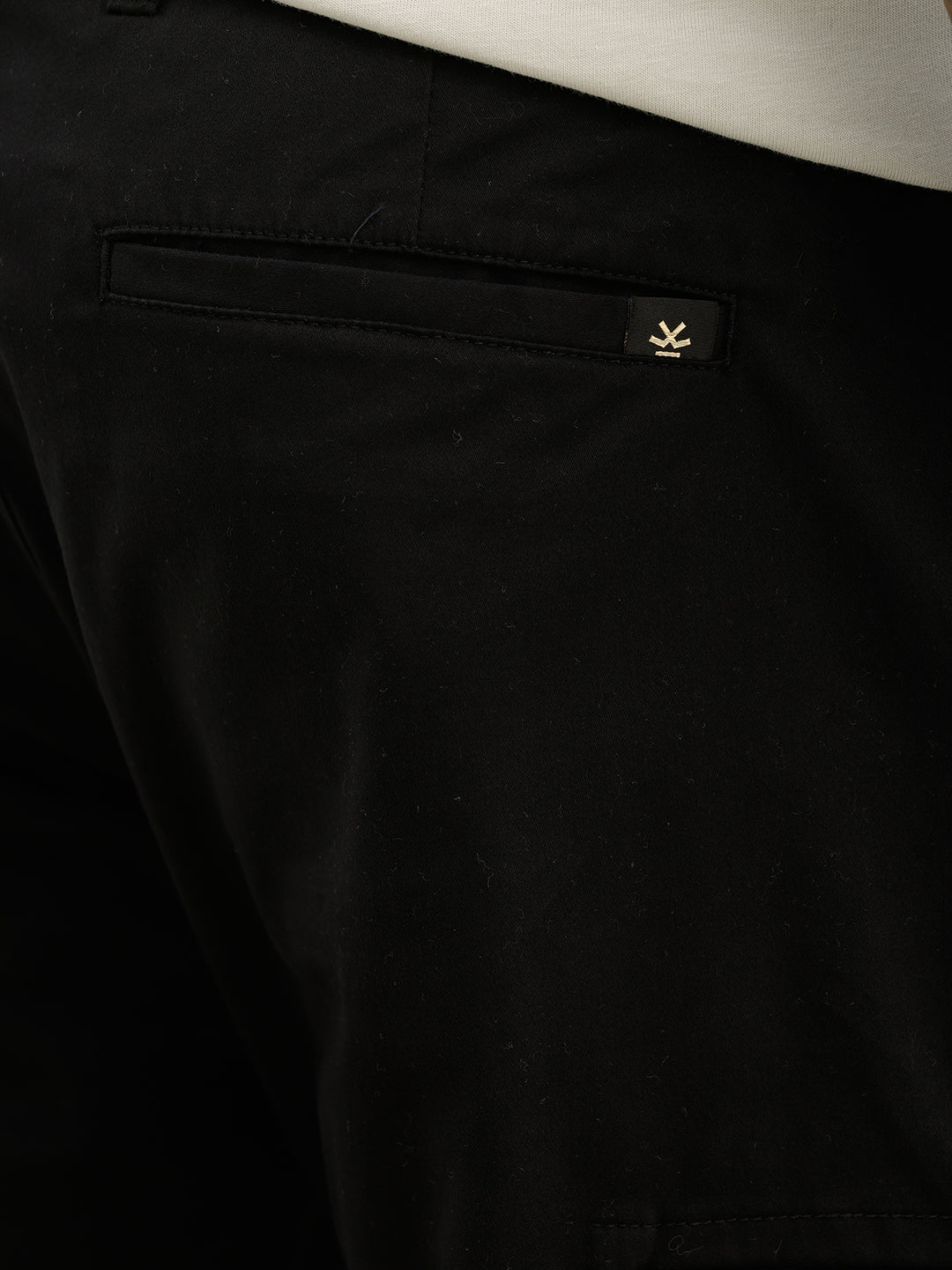 Solid Straight Fit Cargo Trouser | Black