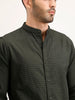 Regular Fit Mandarin Collar Textured Shirt | Dark Green