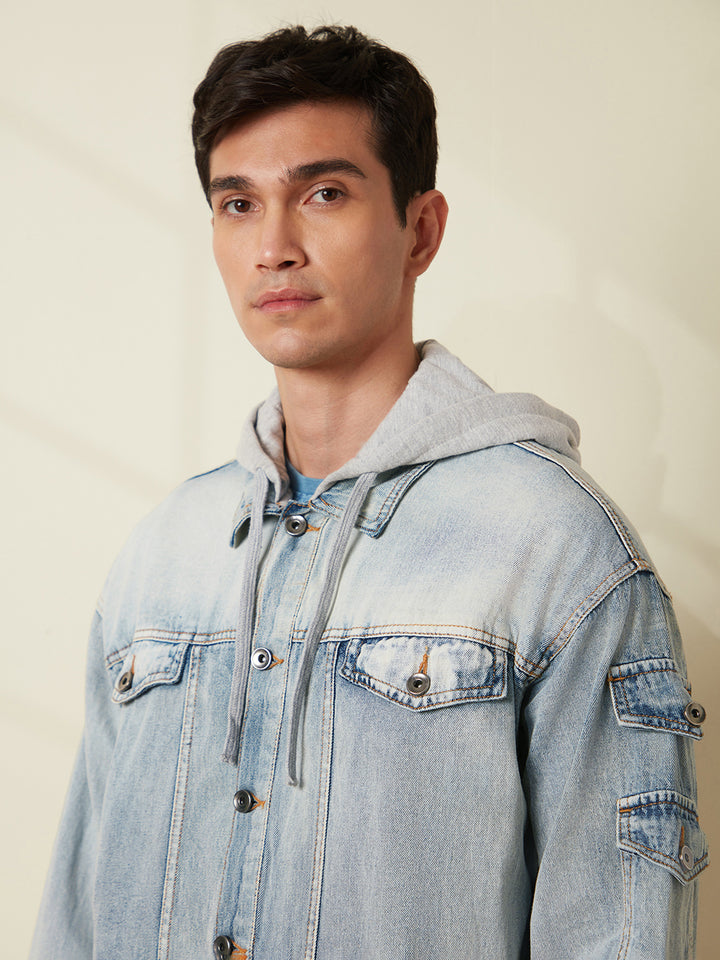 Oversized Hooded Trucker Jacket | Blue