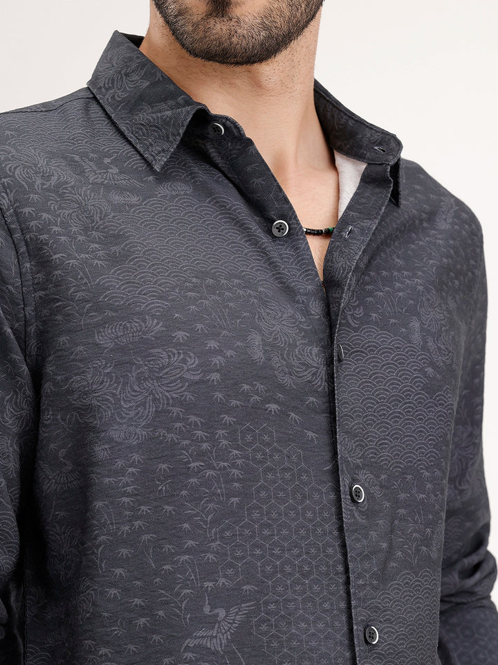 Classic Slim Fit AOP Shirt | Black