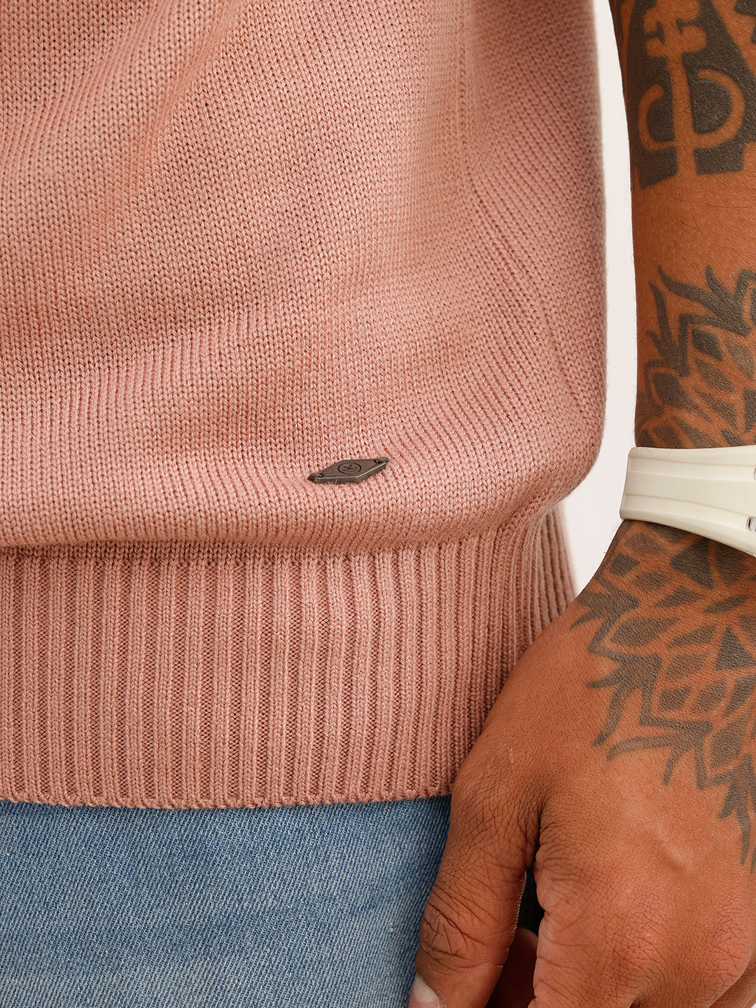 Solid Regular Fit Knitted Sweater | Pink