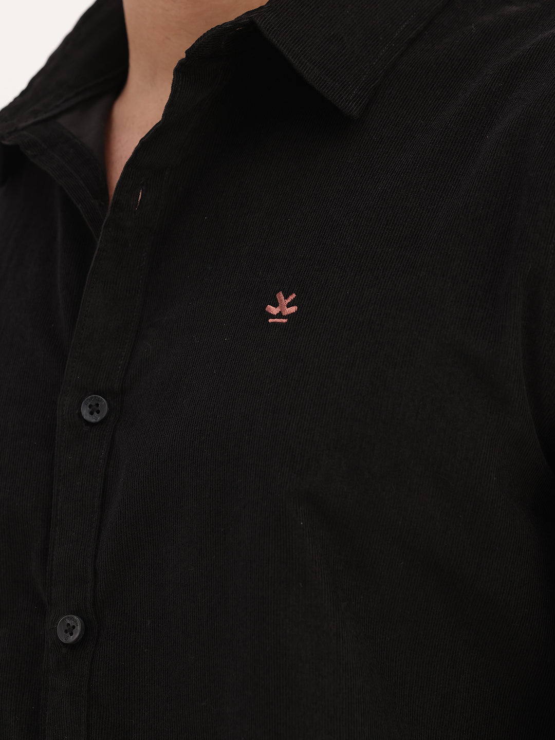 Slim Fit Solid Corduroy Shirt | Black