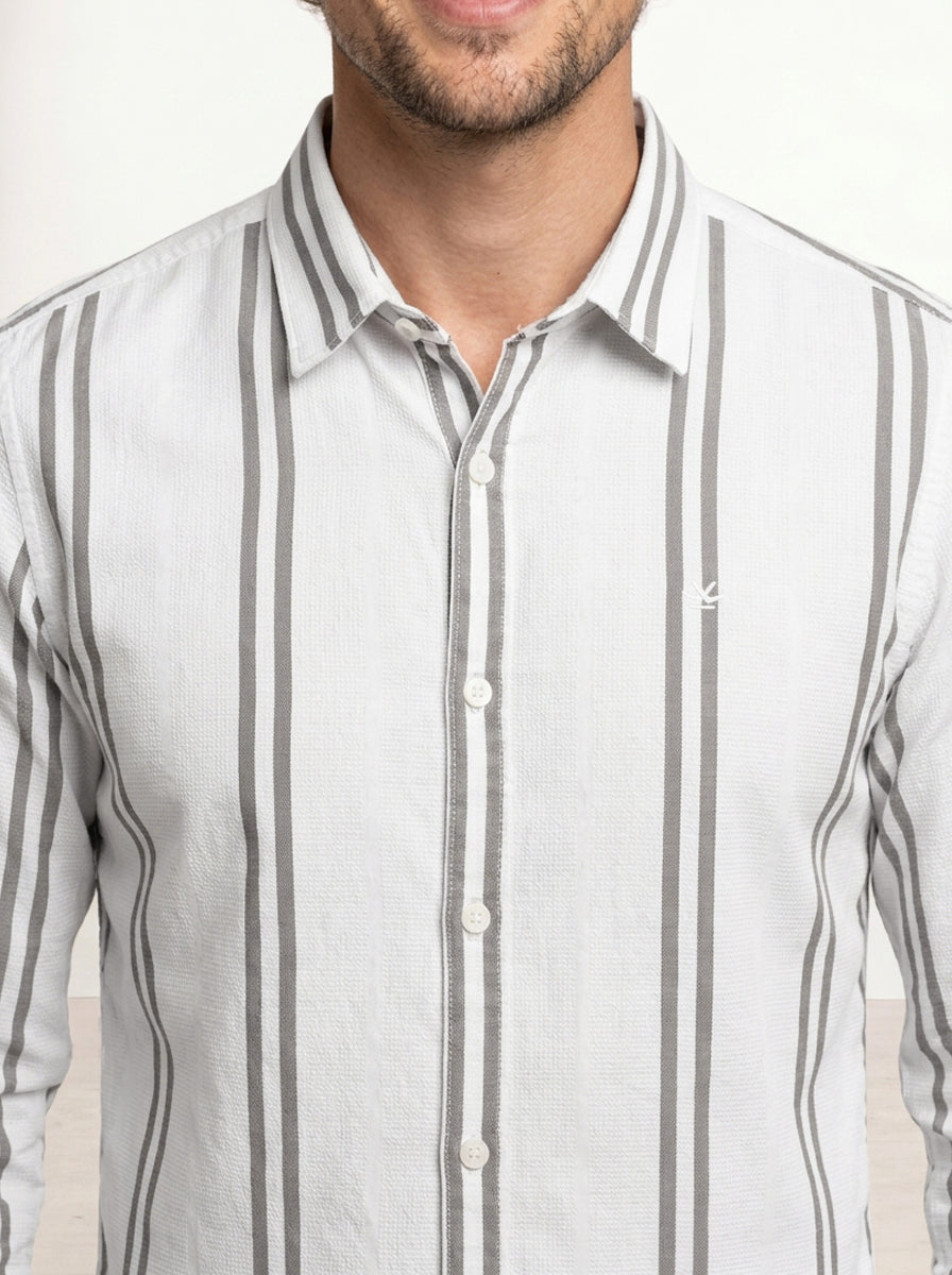 Textured Slim Fit Striped Shirt | White
