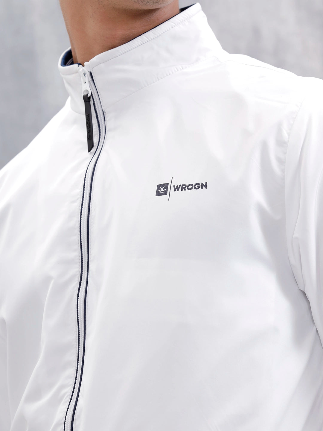 Men's Casual Zip-Up Jacket With Contrast Trim | White