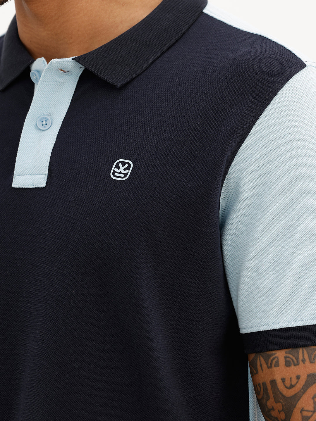 Slim Fit Panel Printed Polo T-Shirt | Navy Blue