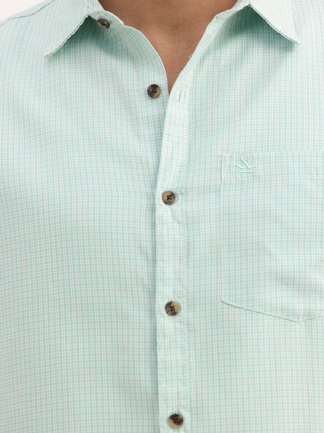 Regular Fit Checkered Full Sleeve Shirt | Light Green