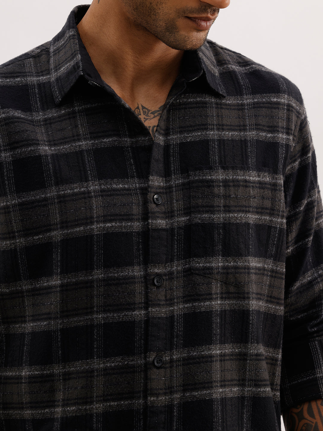 Checkered Slim Fit Full Sleeve Shirt | Black