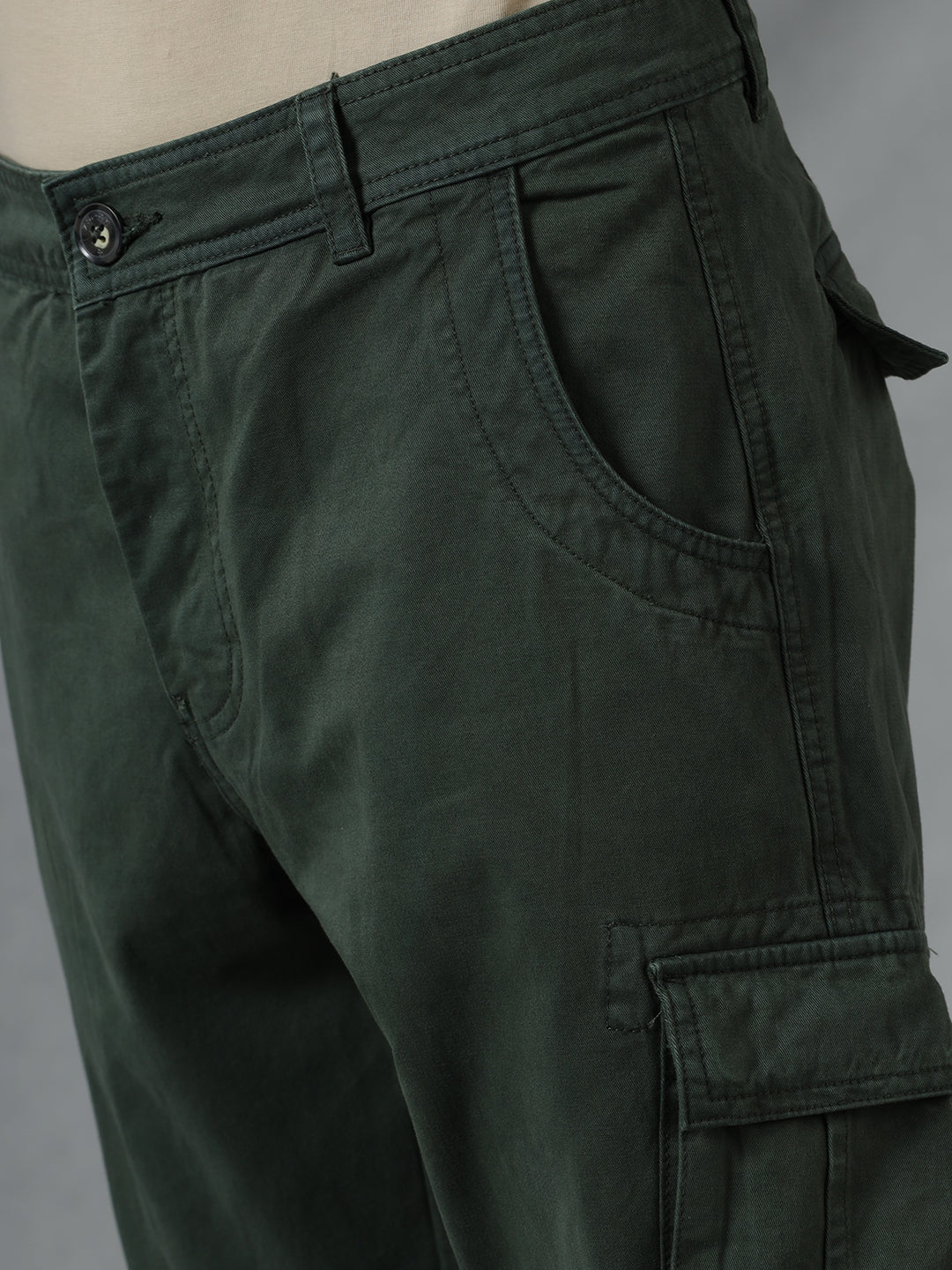 Solid Pockets Olive Cargo Pants