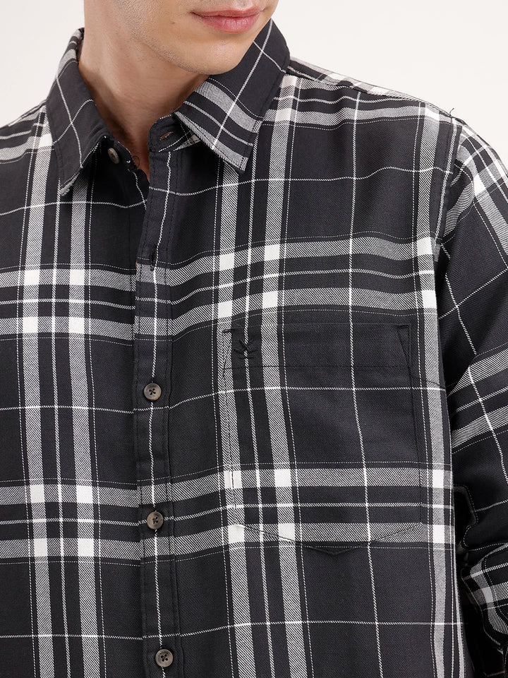 Regular Fit Checkered Shirt | Black
