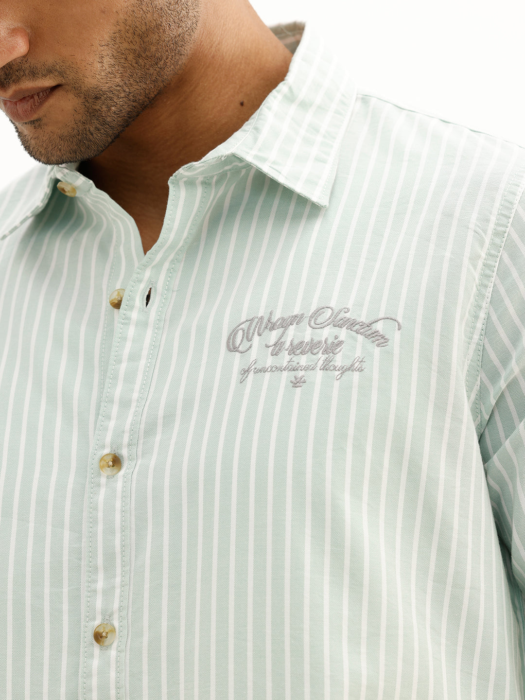 Slim Fit Embroidered Detail Shirt | Green