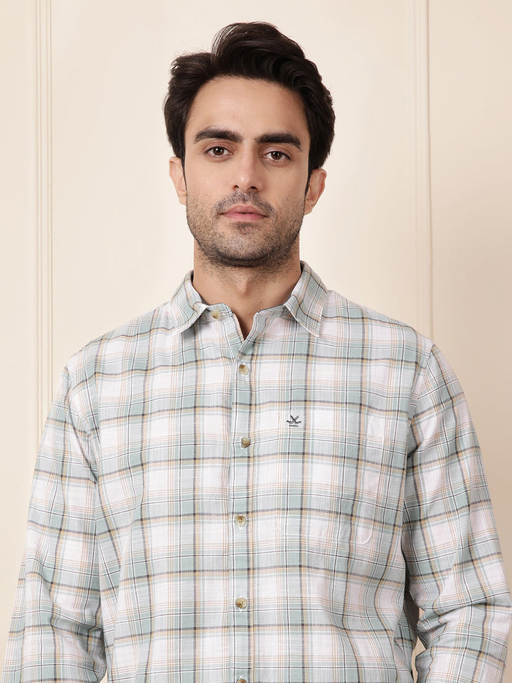Checked Cotton Slub Shirt | Light Green