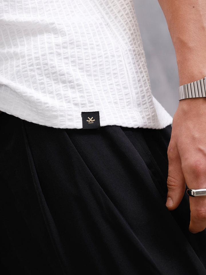 Resort Collar Textured Seersucker Fabric Polo T-Shirt  | Off White