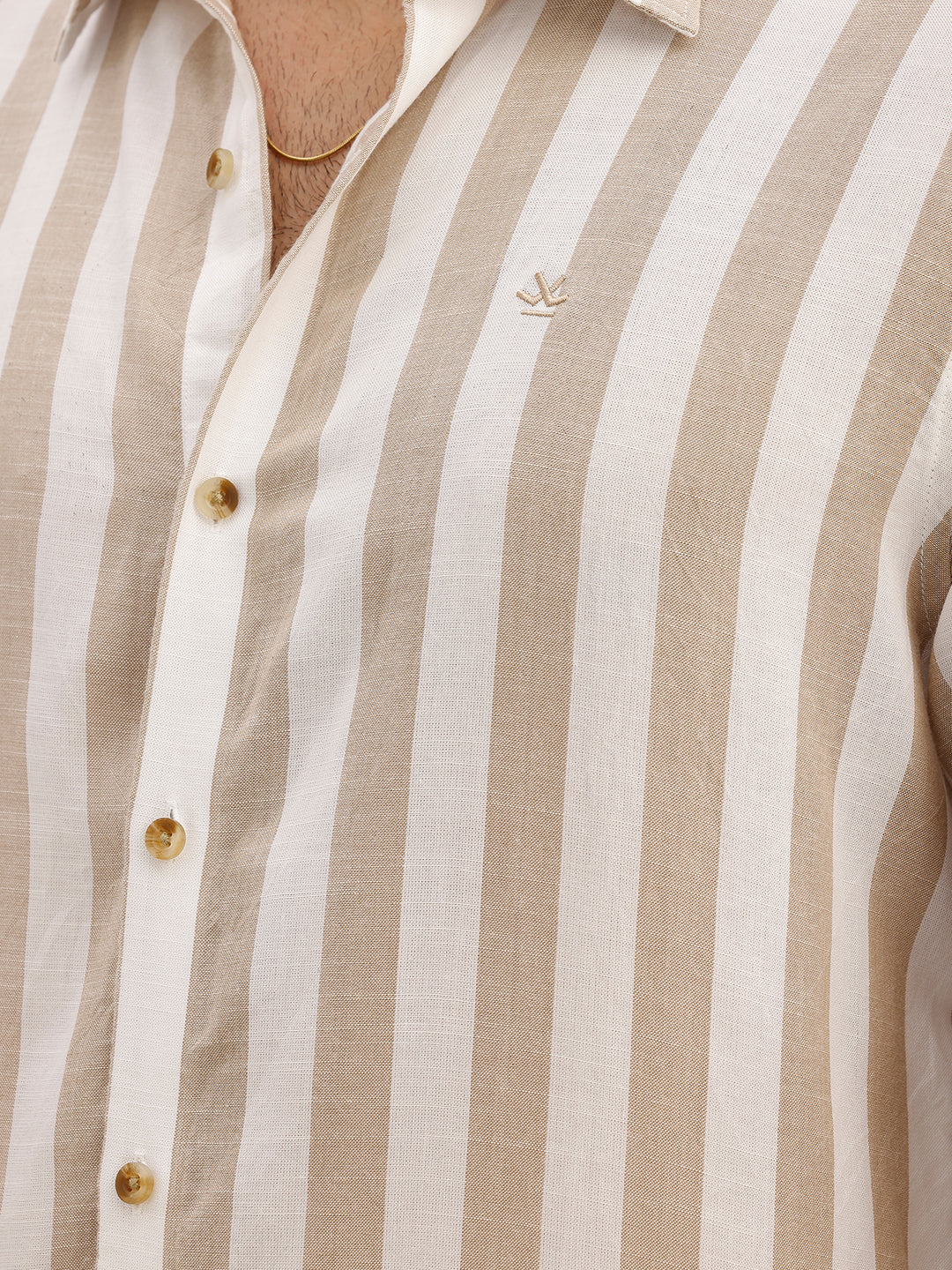 Slim Fit Striped Full Sleeve Shirt | Beige