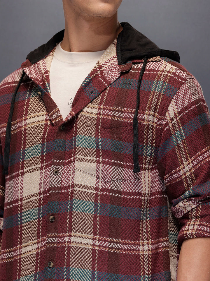Classic Herringbone Hooded Shirt  | Maroon