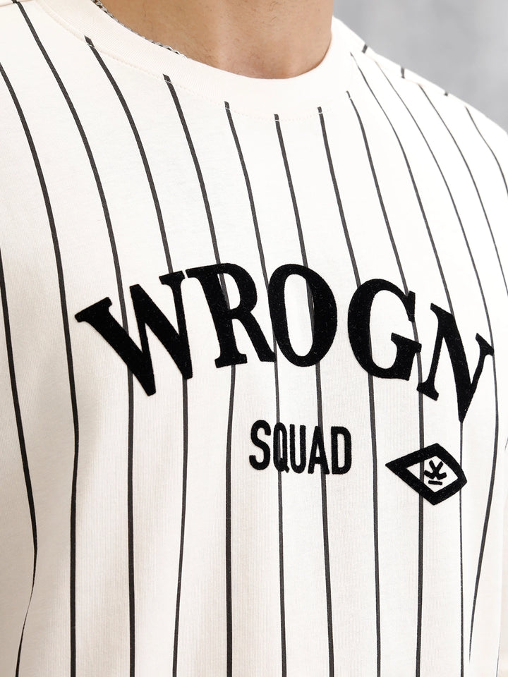 Striped Oversized Fit T-shirt With Flock Print | Beige