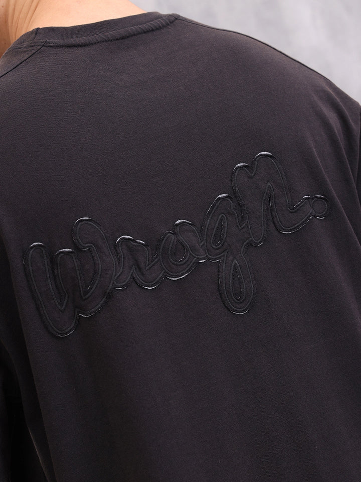 Casual Oversized Fit T-shirt With Tonal Embroidery At Back | Black