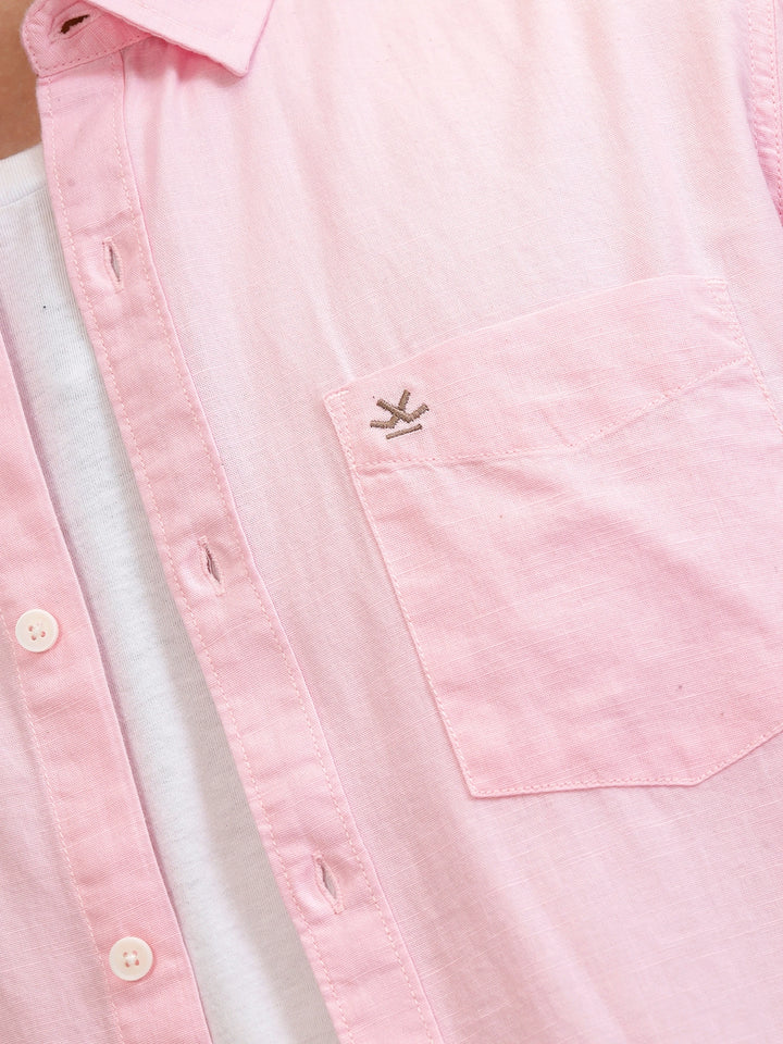 100% Cotton Slub Causal Look Slim Fit Solid Shirt | Pink