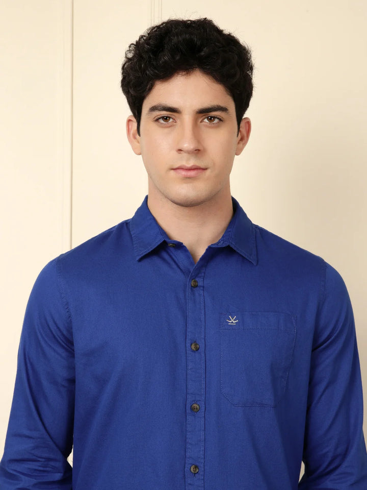 Solid Blue Regular Fit Shirt