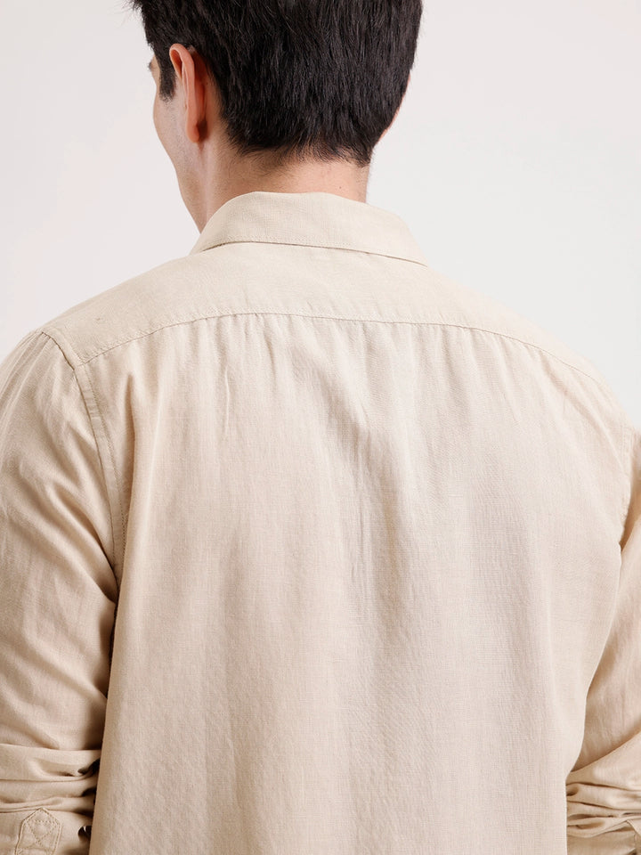 Solid Slim Fit Linen Blend Shirt  | Khaki