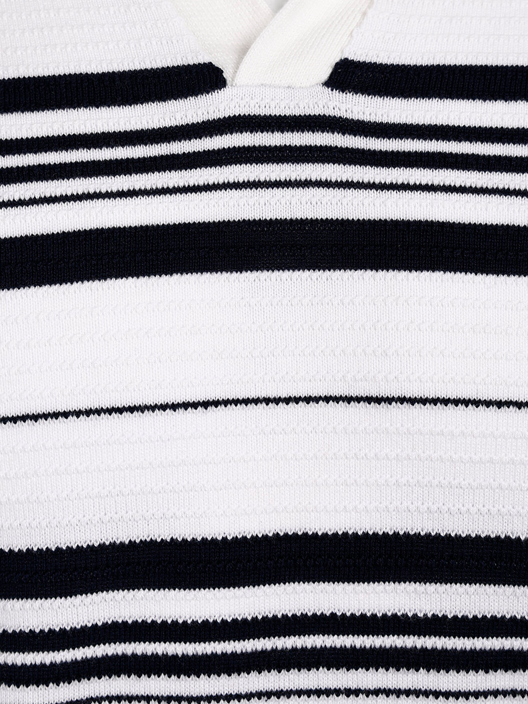 Striped Knitted Johnny Collar Polo Tee | White