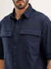 Oversized Linen Blend Striped Shirt | Navy