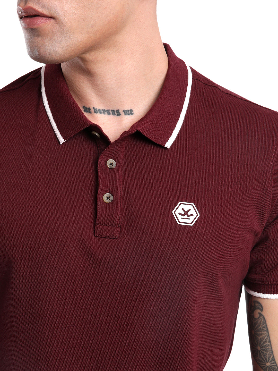 Maroon Collar Tipped Polo T-Shirt