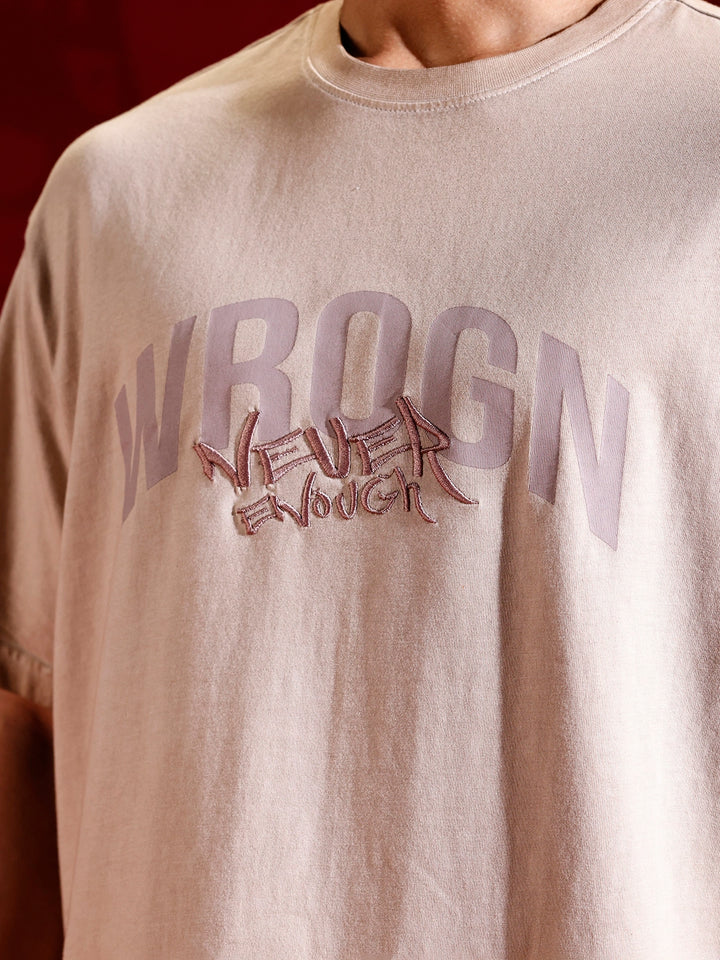Casual oversized T-shirt with statement chest print & Embroidery | Brown