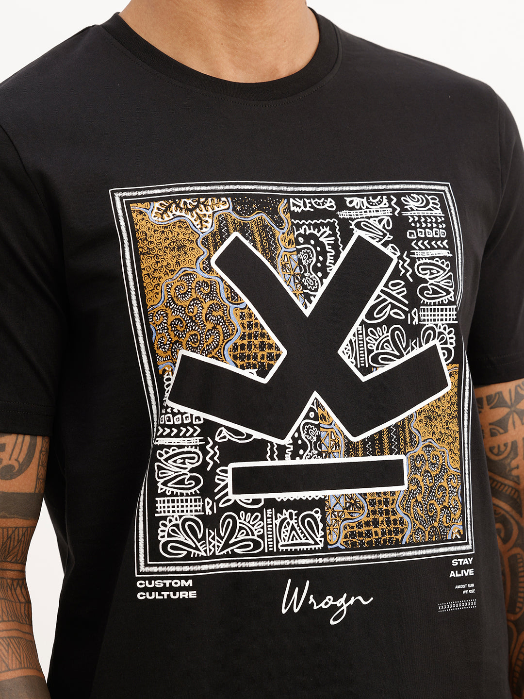 Slim Fit Placement Printed T-Shirt | Black