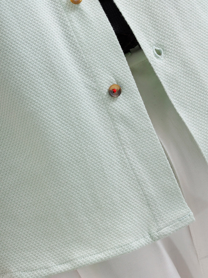 Knit Popcorn Texture Slim Fit Shirt | Light Green