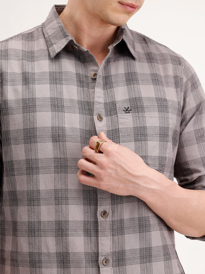 Slim Fit Checkered Shirt | Grey