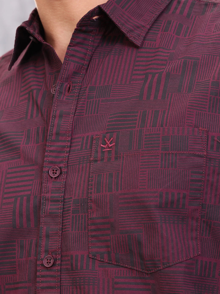 Striped Cotton Aop Shirt | Maroon