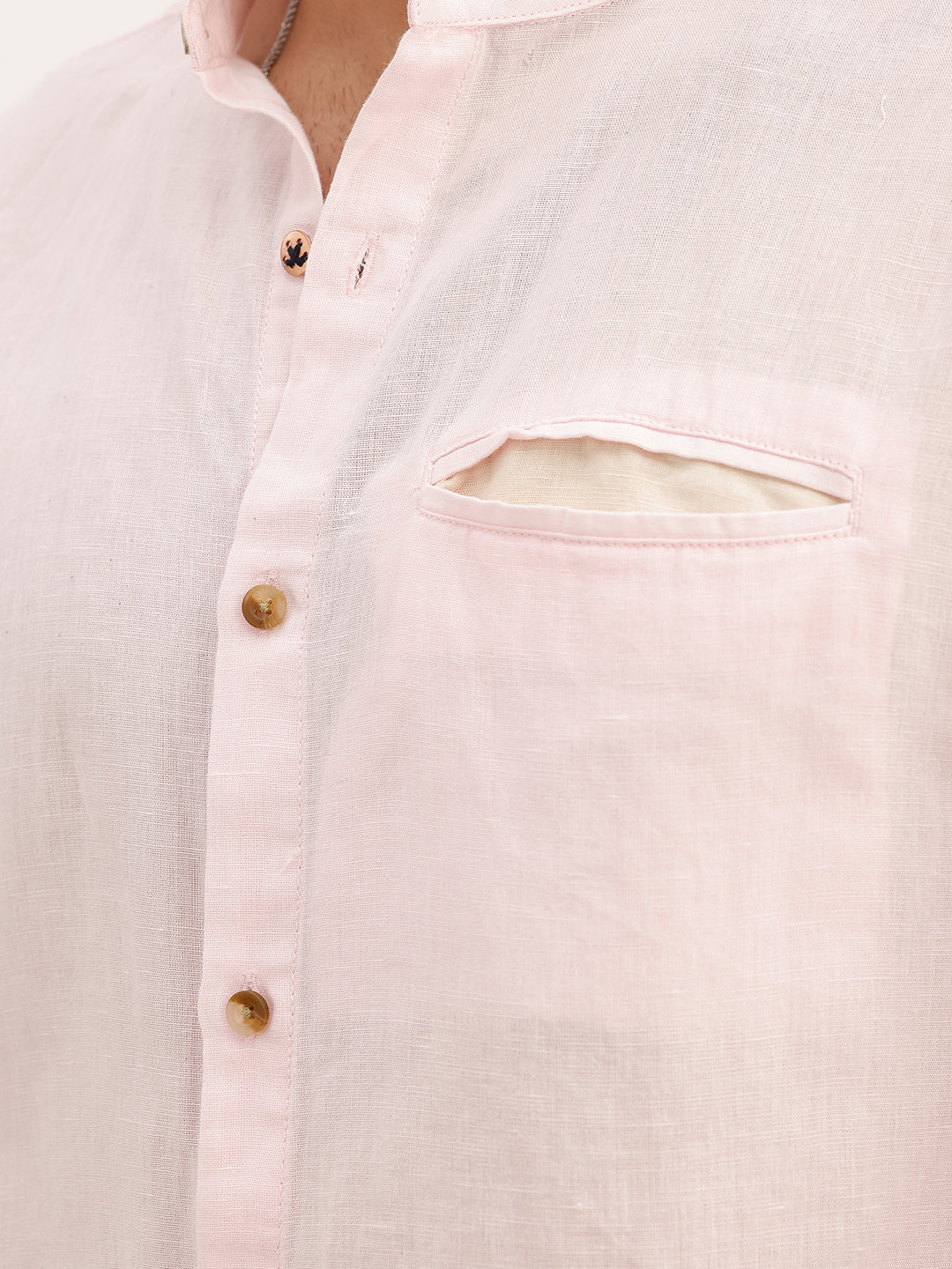 Solid Slim Fit Mandrin Collar Shirt | Pink