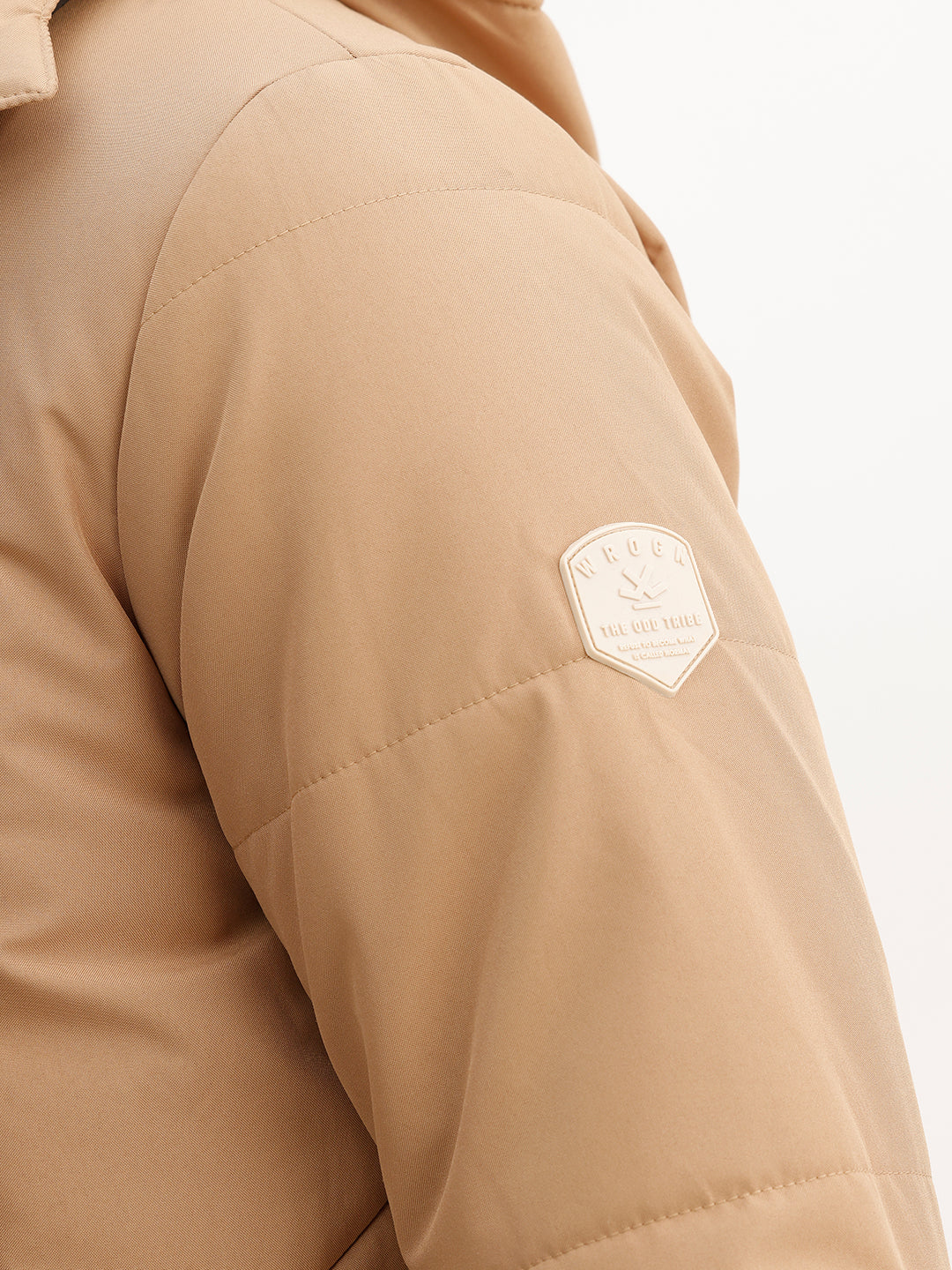 Solid Regular Fit Hooded Puffer Jacket | Beige