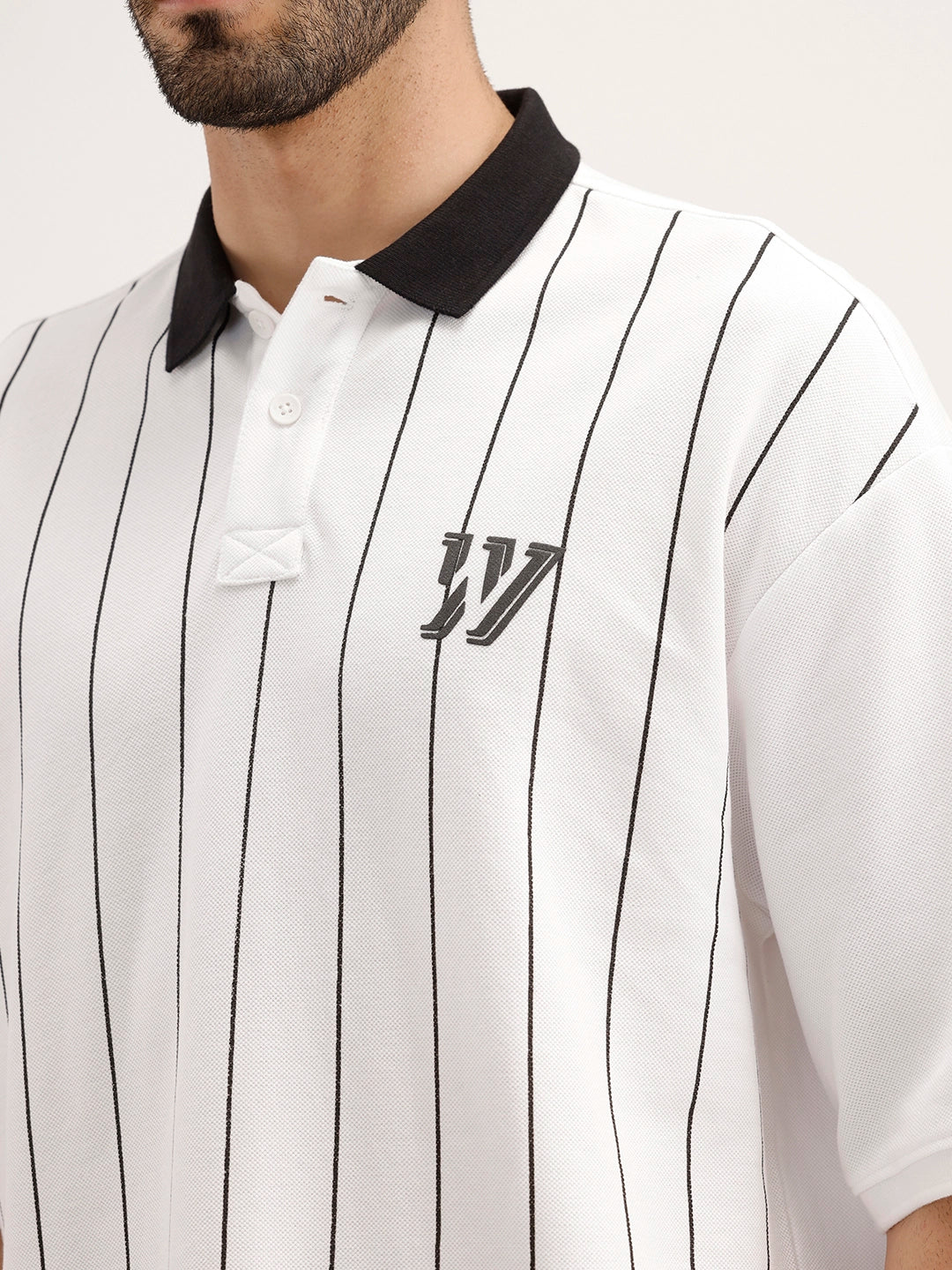 Oversized Striped Polo T-Shirt | White
