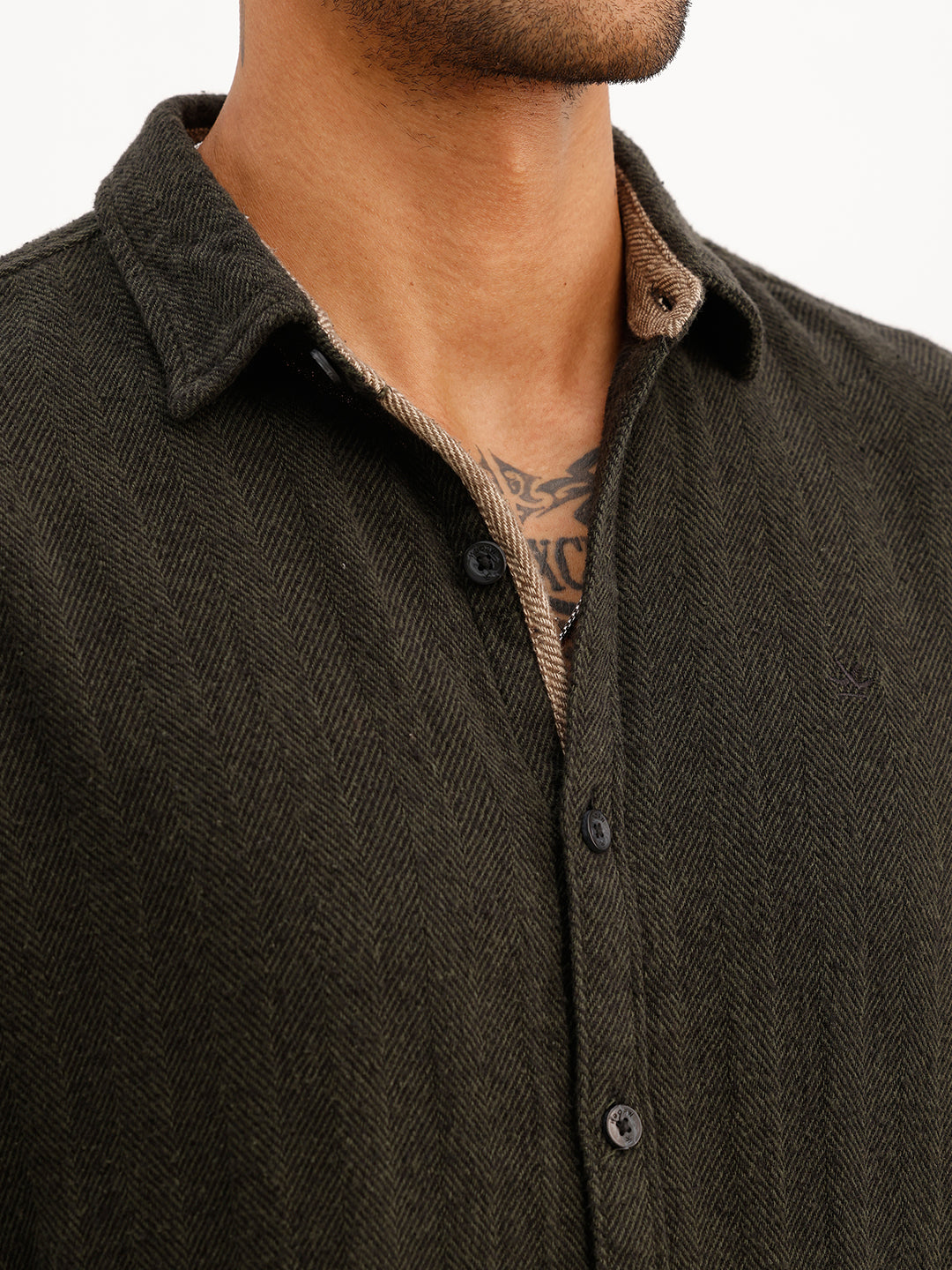 Slim Fit Textured Full Sleeve Shirt | Olive