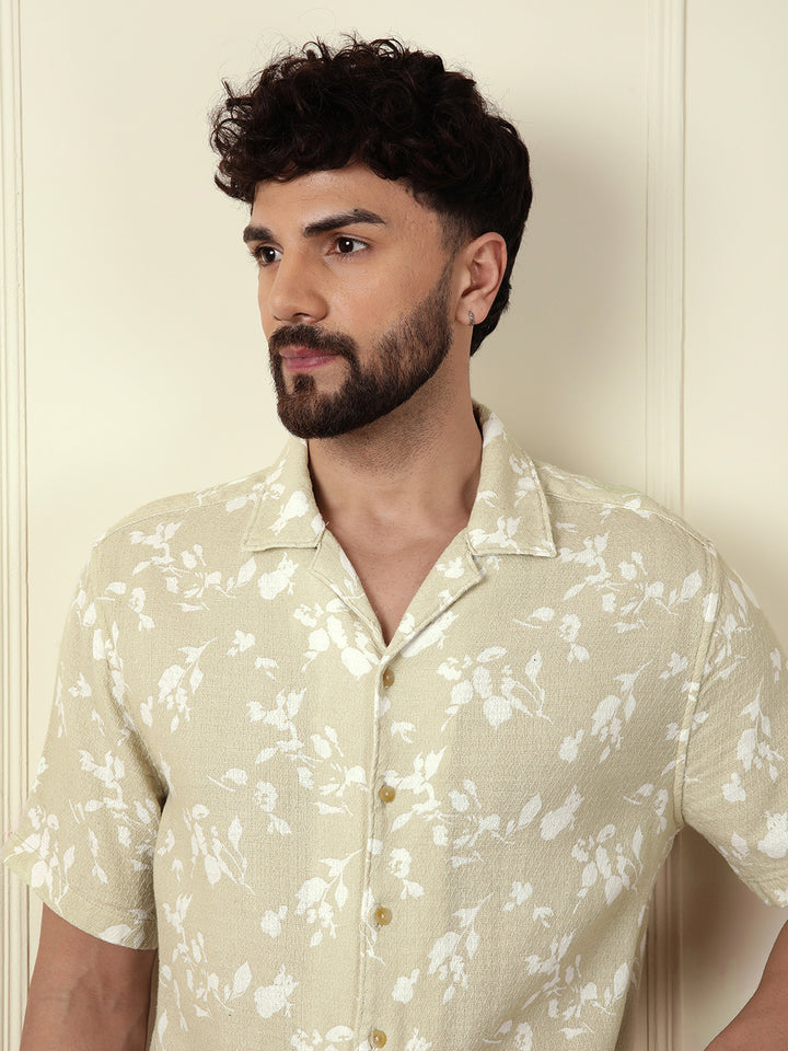 Textured Open Dobby AOP Shirt | Beige